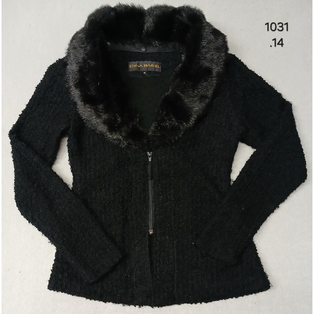 Dina Bar-El (Medium) Black Ribbed Zip-Front Cardigan Sweater